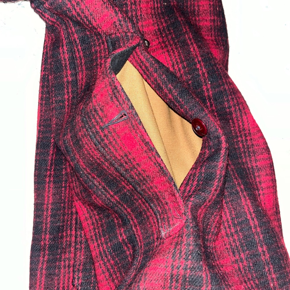 WOOLRICH Vintage Classic Red Plaid Wool Coat sz L - Picture 8 of 13